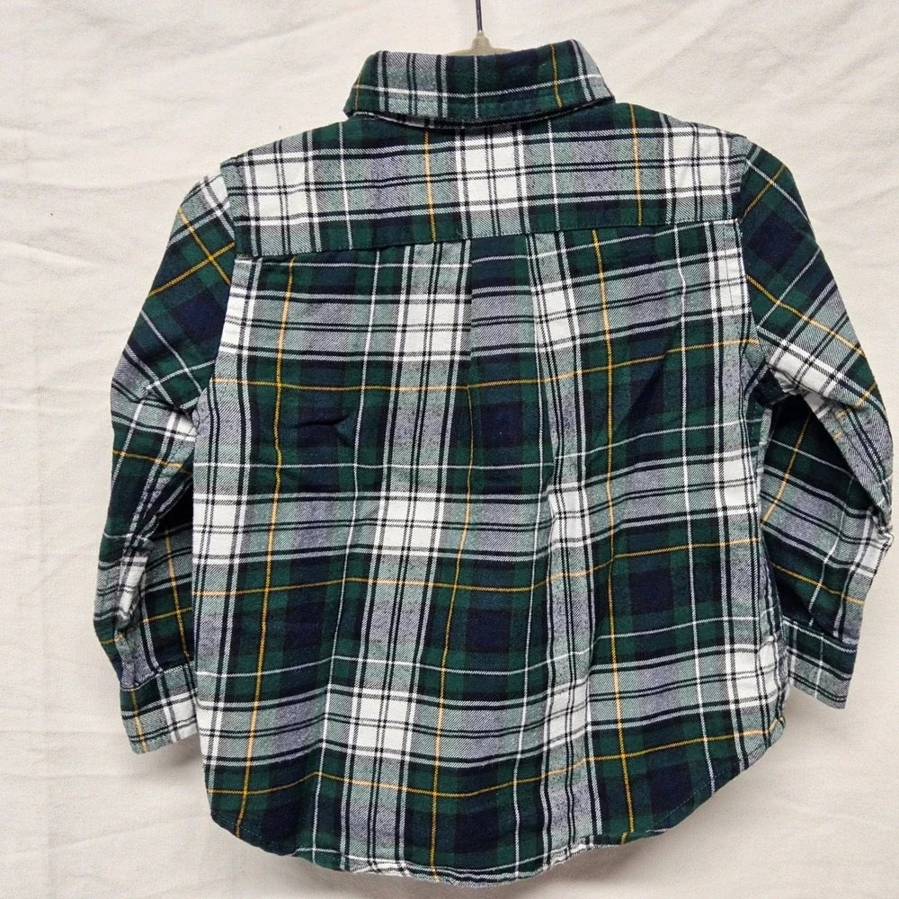 Ralph Lauren Button Down Shirt Kids 18M Green Plaid Performance Long Sleeve